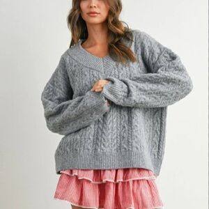 Cozy Gray Cable Knit Sweater